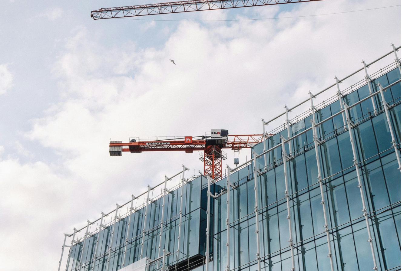 Commercial construction project under tower crane